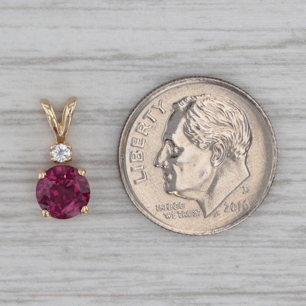 Gray 1.03ct Rhodolite Garnet Diamond 14k Yellow Gold Pendant Small Drop