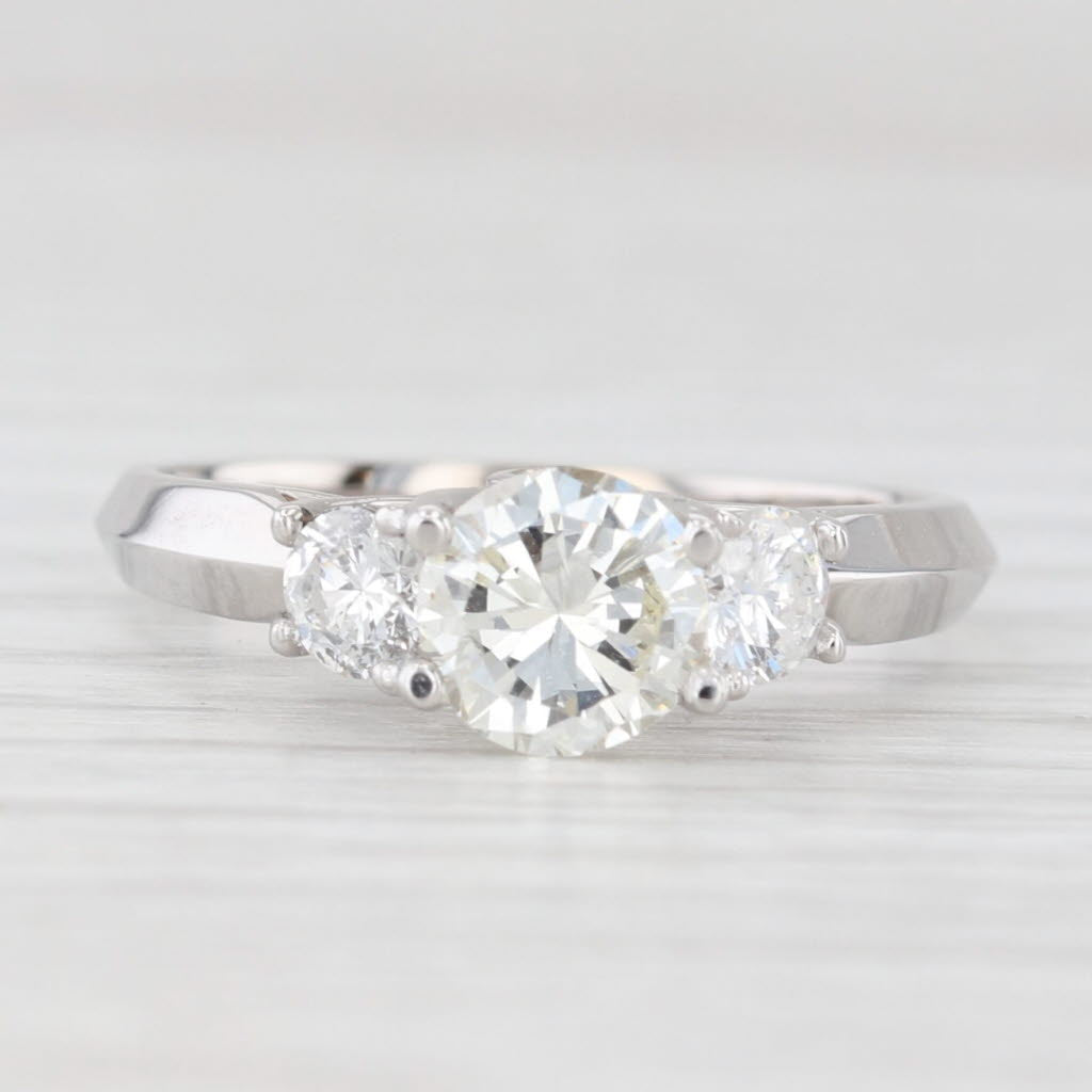 Light Gray 1.38ctw Round Diamond 3-Stone Engagement Ring 18k White Gold Size 7