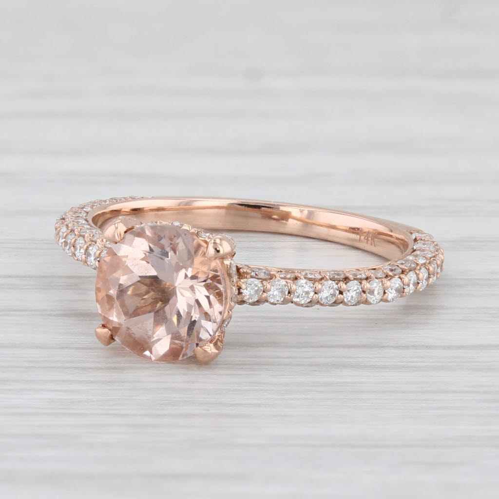 Light Gray 2.02ctw Peach Morganite Diamond Engagement Ring 14k Rose Gold Size 6.25