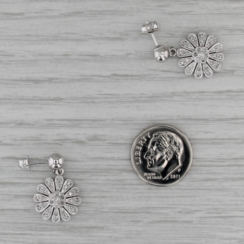 0.30ctw Diamond Flower Dangle Earrings 14k White Gold Floral Drops