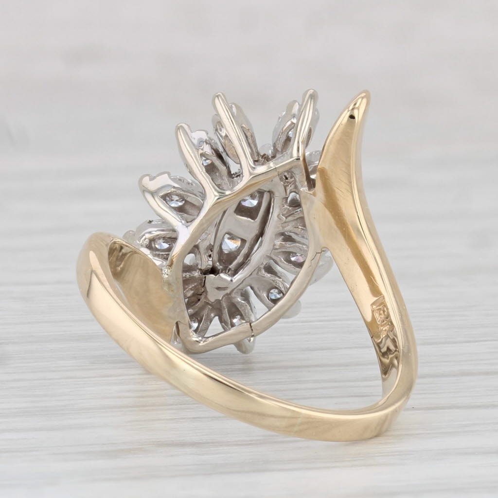 Light Gray 0.48ctw Vintage Cluster Diamond Ring 18k Gold Bypass Size 7