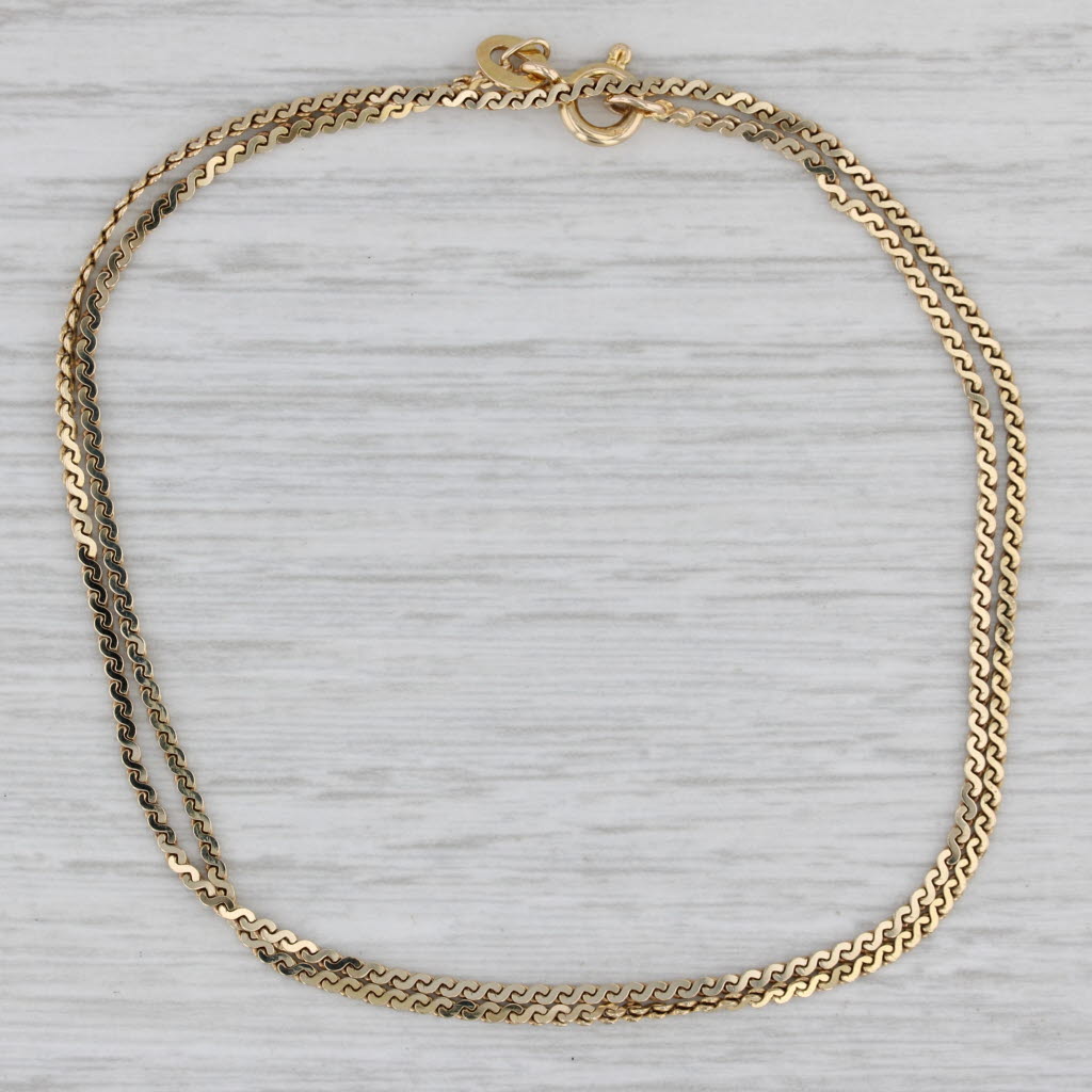 Gray Serpentine Chain Necklace 14k Yellow Gold 16" 1.3mm