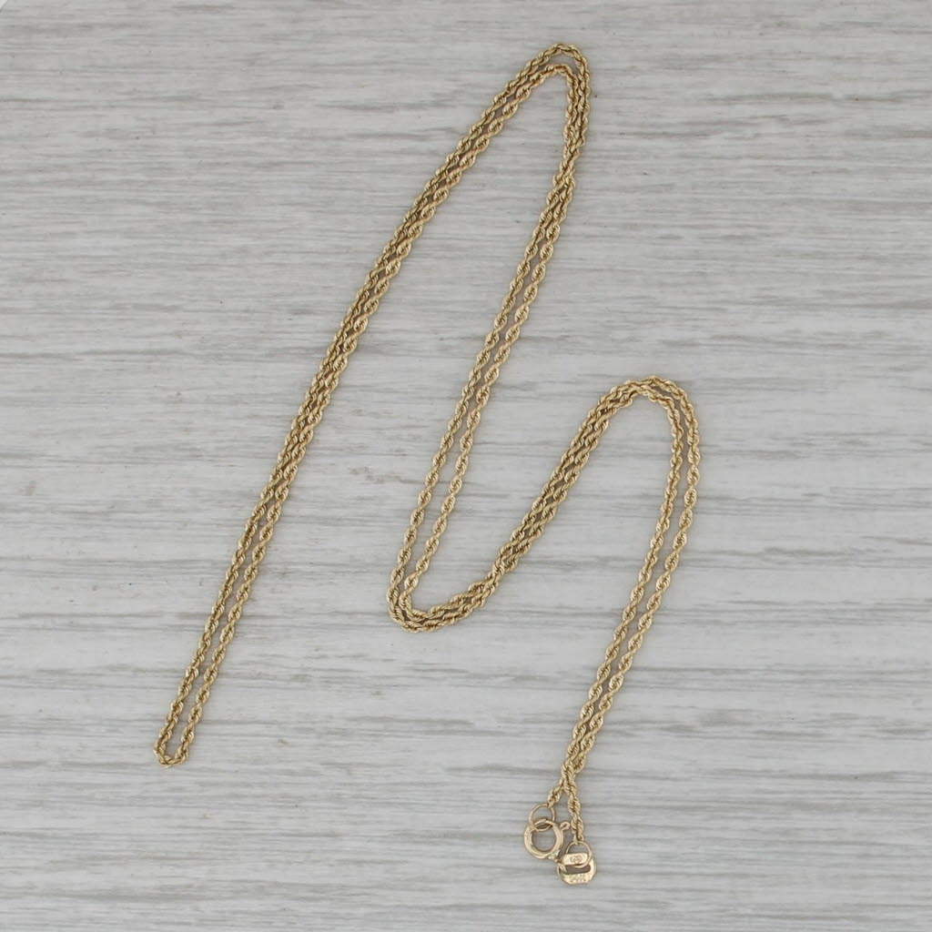 Long 20" 1.4mm Rope Chain Necklace 14k Yellow Gold