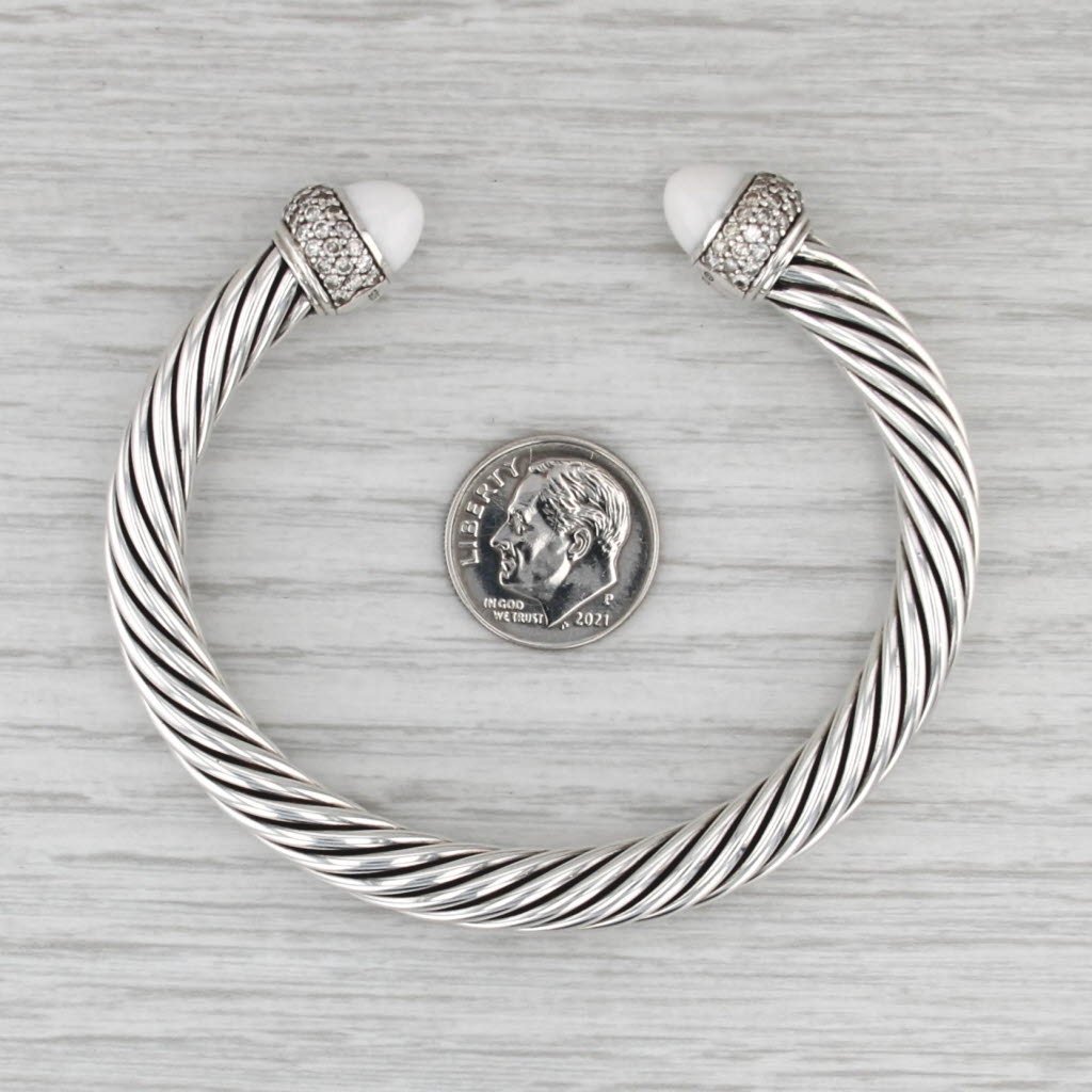Yurman 1.40ctw Diamond White Agate Cuff Bracelet w/ Pouch Sterling Silver 6.5"