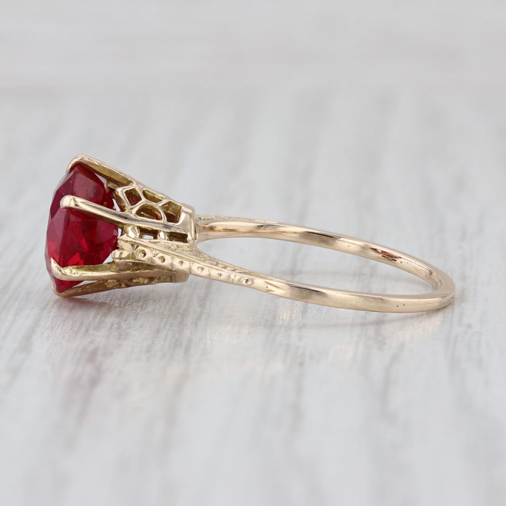 Vintage 3.90ct Lab Created Ruby Ring 10k Yellow Gold Size 8.5 Round Solitaire