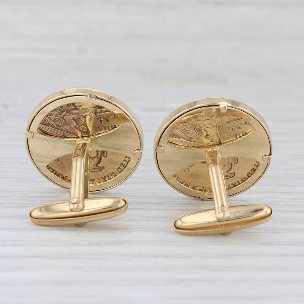Light Gray Authentic Colorlized Indian Head Coin Cufflinks 18k 22k Gold 1912 1913 5 Dollars