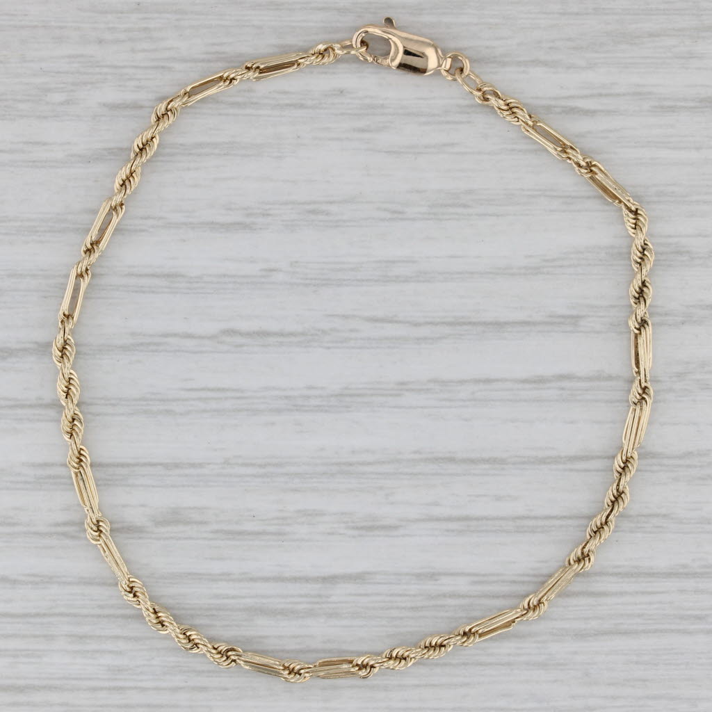 Gray Rope Chain Bracelet 14k Yellow Gold 7.25" 2mm
