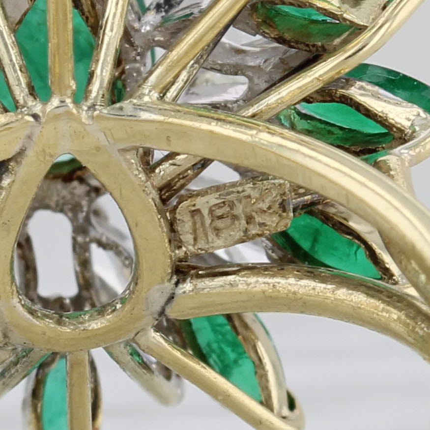 Rosy Brown 2.64ctw Emerald Diamond Cluster Ring 18k Yellow Gold Size 7 Cocktail