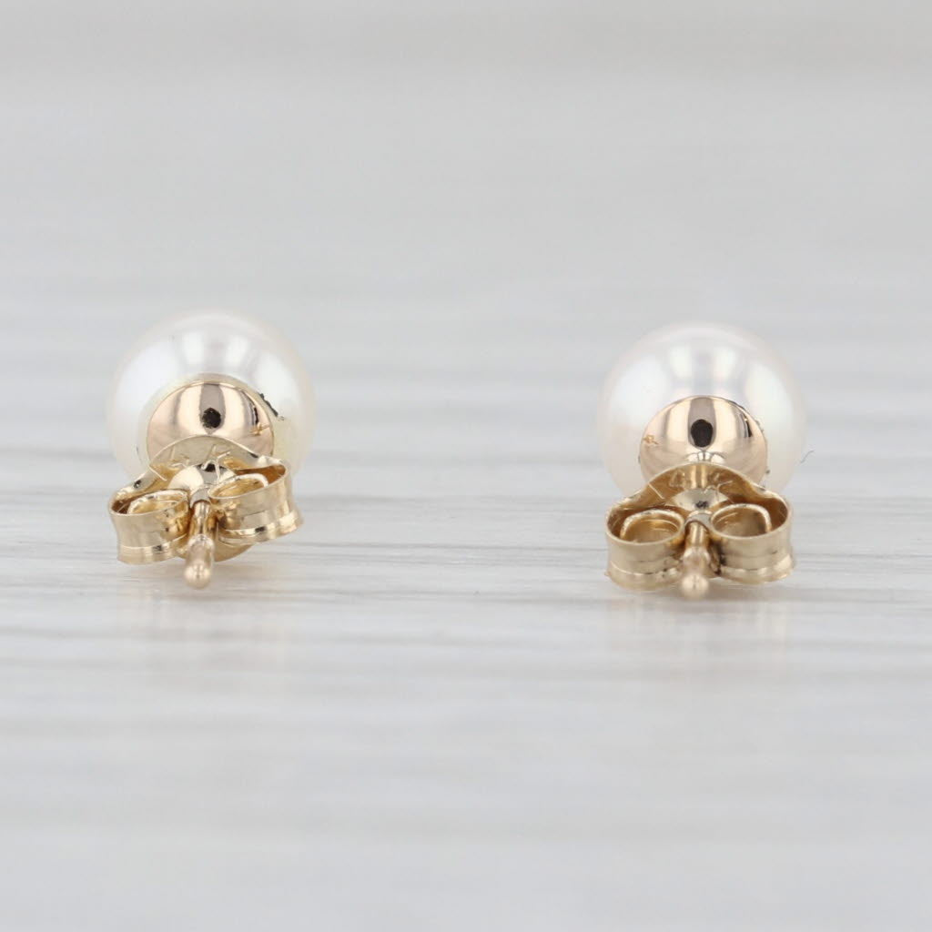 5mm Cultured Pearl Stud Earrings 14k Yellow Gold Round Solitaire Studs