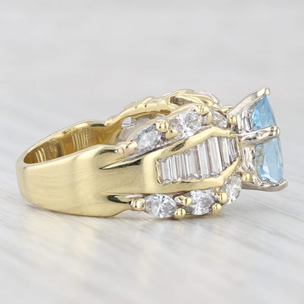 3.50ctw Aquamarine Pear Diamond Cocktail Ring 18k Yellow Gold Size 6