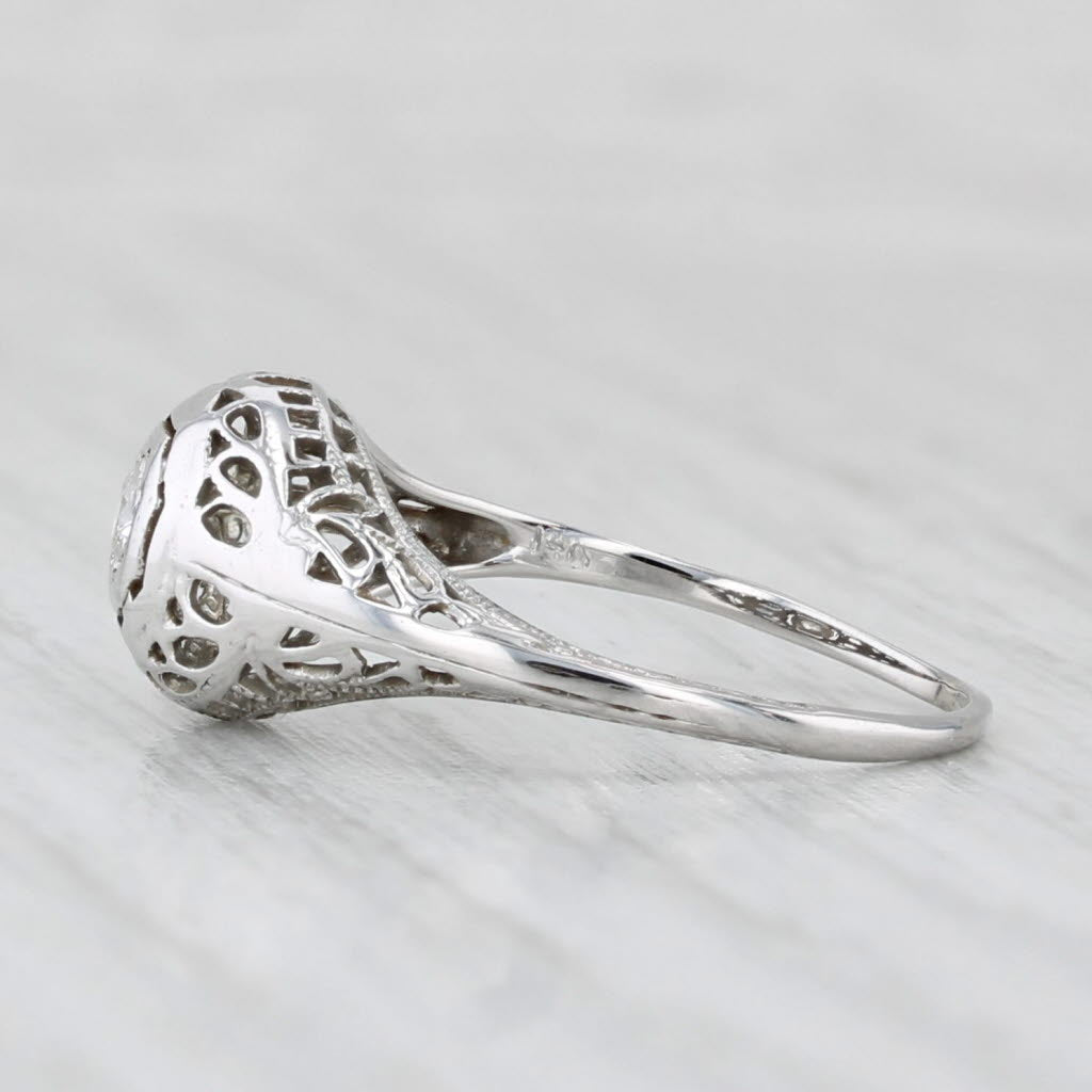 Light Gray Art Deco Diamond Solitaire Filigree Ring 18k 14k White Gold Size 5.25