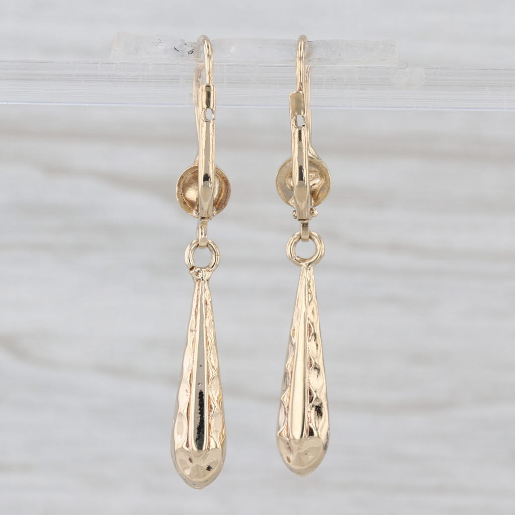 Beveled Teardrop Dangle Earrings 14k Yellow Gold Lever Backs