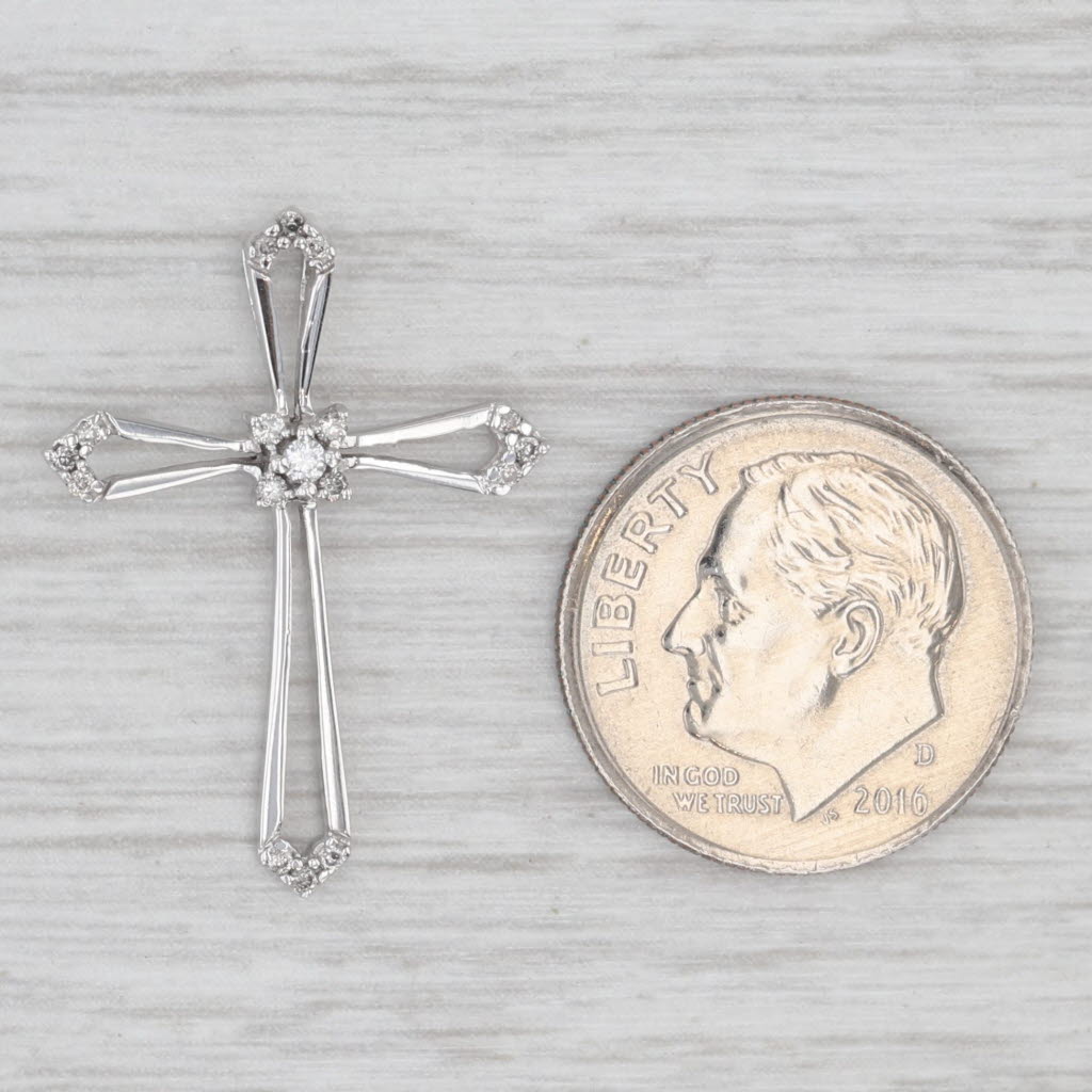 Light Gray Diamond Accented Tapering Cross Pendant 10k White Gold