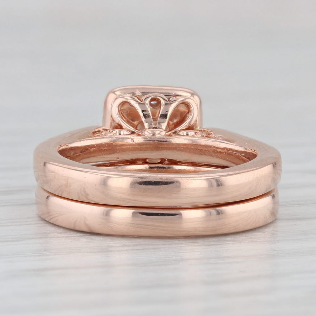 Light Gray LEO 1ctw Princess Halo Diamond Engagement Ring Wedding Band Bridal 14k Rose Gold