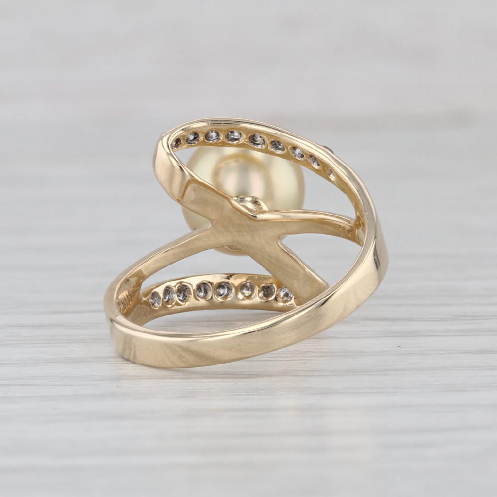 Golden Pearl 0.23ctw Diamond Bypass Ring 14k Yellow Gold Size 7