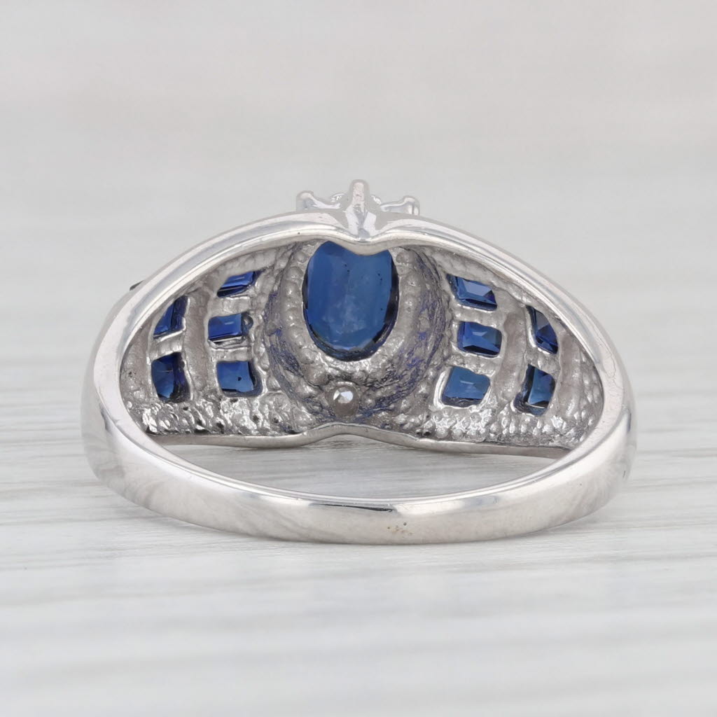 Light Gray 1.30ctw Lab Created Blue Sapphire Diamond Ring 10k White Gold Size 7