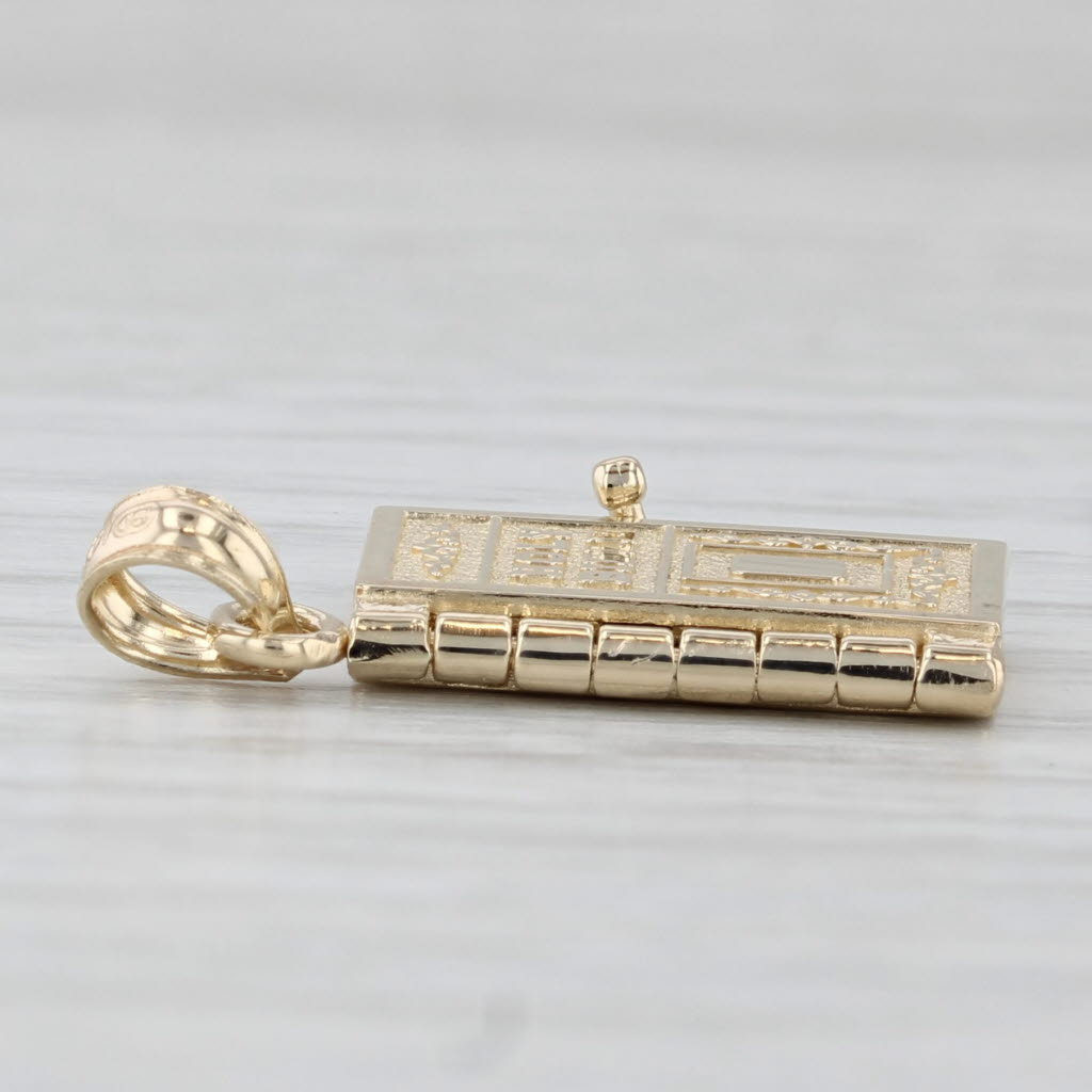 Light Gray Holy Bible Lord's Prayer Pendant 14k Yellow Gold Opens Engravable Ornate