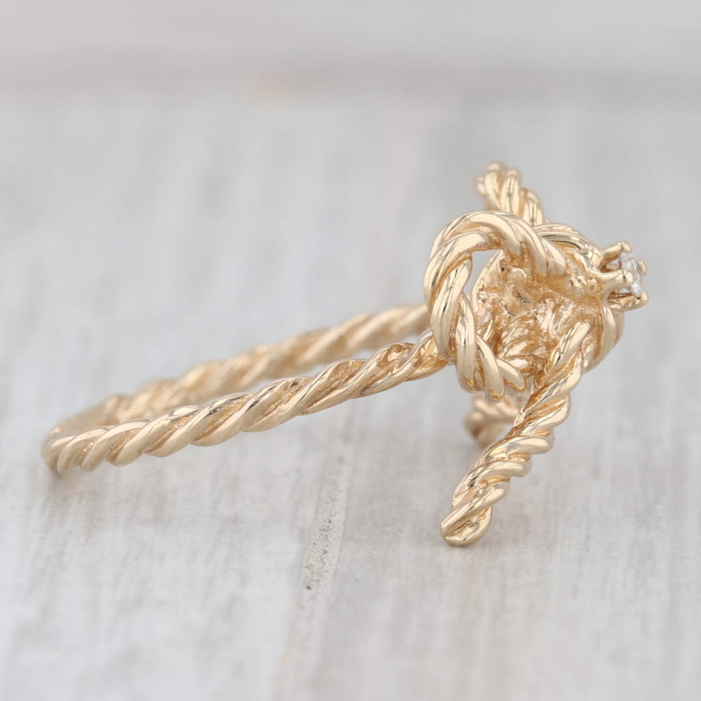 Diamond Bow Ring 14k Yellow Gold Size 8 Rope Band