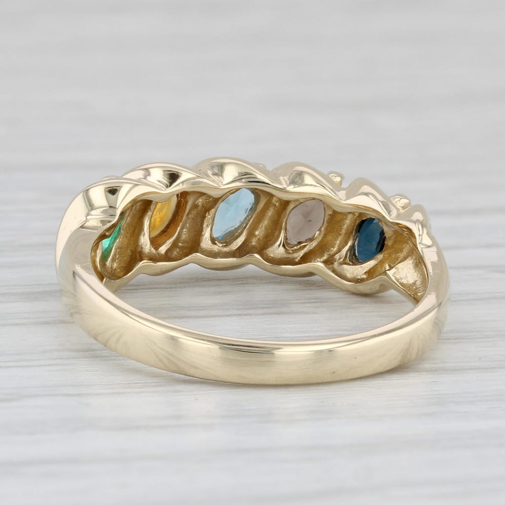 Light Gray 0.80ctwMultistone Ring 14k Gold Stackable Emerald Citrine Topaz Quartz Sapphire