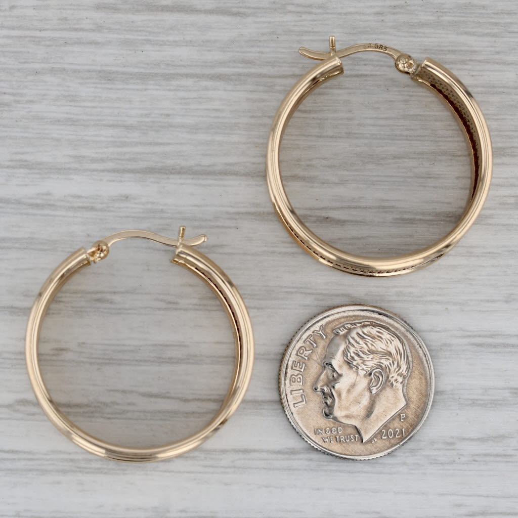 Dark Gray Wide Textured 14k Yellow Gold Hoop Earrings