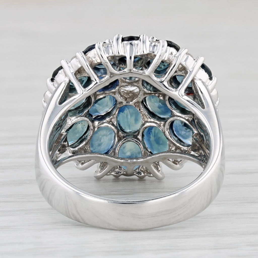 Light Gray 8.42ctw Blue Sapphire Diamond Flower Cluster Ring 14k White Gold Size 7.75