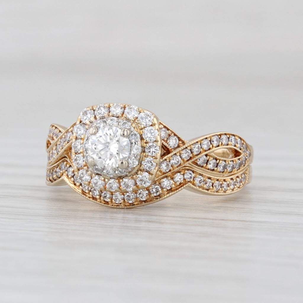 0.93ctw Diamond Halo Engagement Ring Contoured Wedding Band 14k Gold Neil Lane