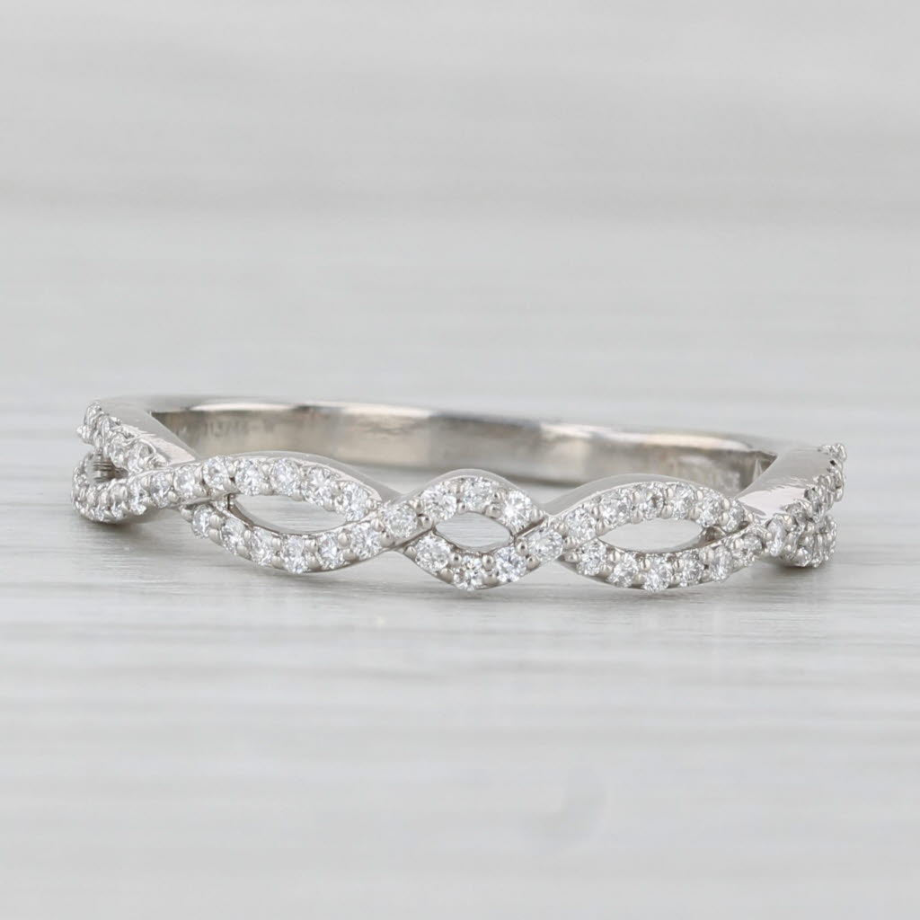 Light Gray 0.33ctw Woven Diamond Band 14k White Gold Stackable Wedding Ring Size 8.25