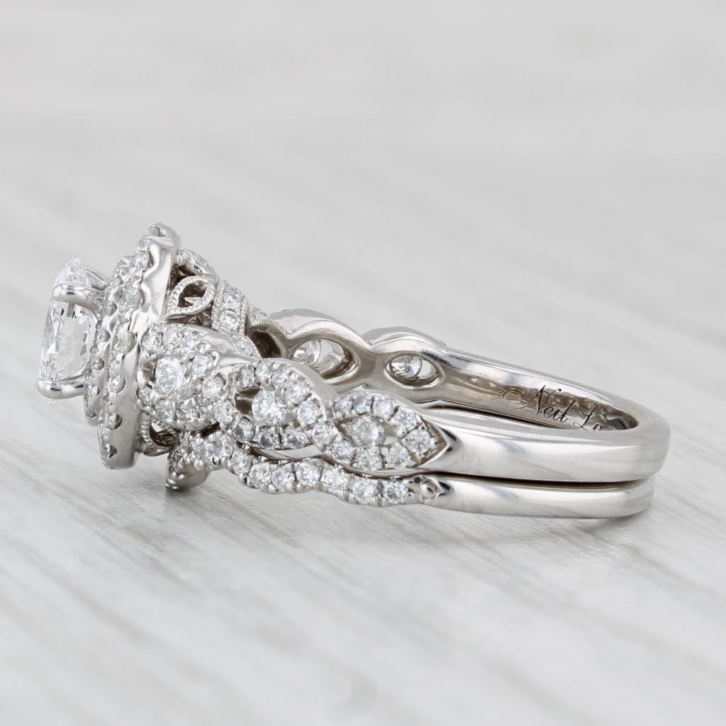 Light Gray Neil Lane 0.75ctw Oval Diamond Halo Engagement Ring Wedding Band Set 14k Gold