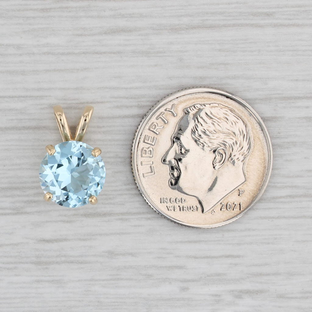 Light Gray 2.50ct Blue Topaz Round Solitaire Pendant 14k Yellow Gold
