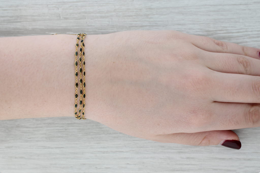 Gray 3-Chain 3.75ctw Blue Sapphire Bracelet 18k Yellow Gold 7.5"