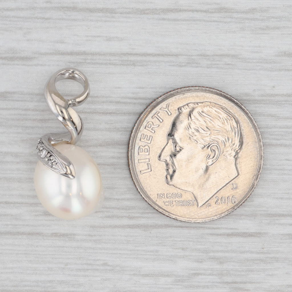 Light Gray Cultured Pearl Diamond Pendant 14k White Gold Drop