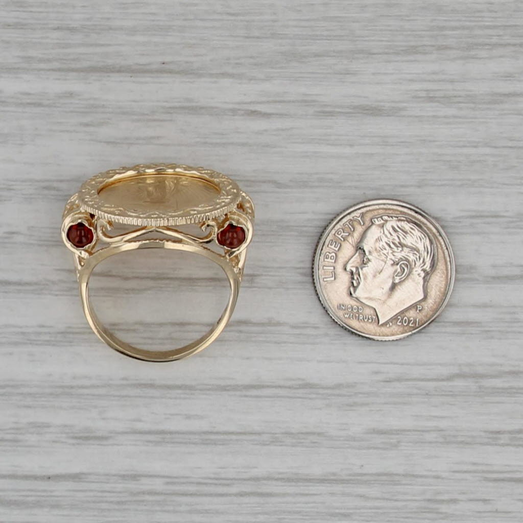 2002 American Gold Eagle Coin Ring 14k 22k Gold 1/10oz $5 Garnets Size 7.25