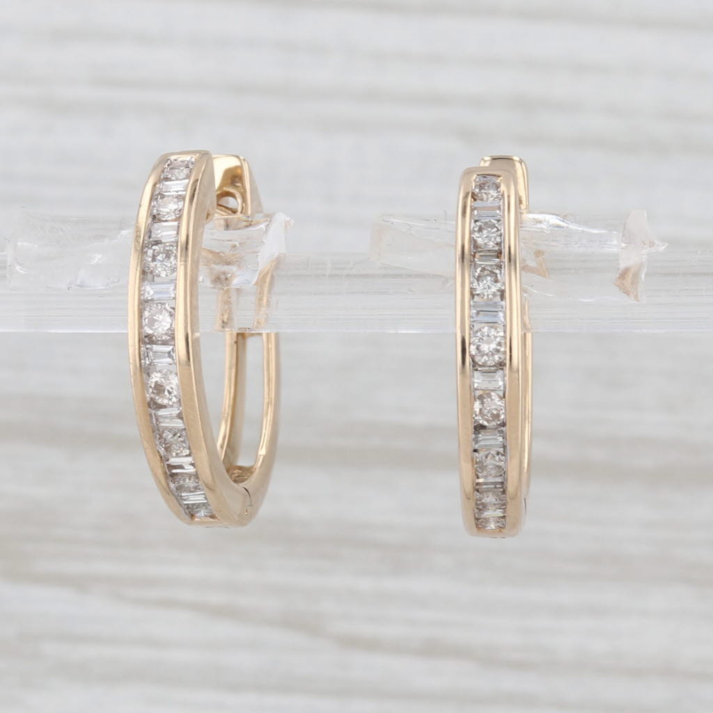 Light Gray 0.44ctw Diamond Hinged Hoop Earrings 14k Yellow Gold Snap Top Round Hoops