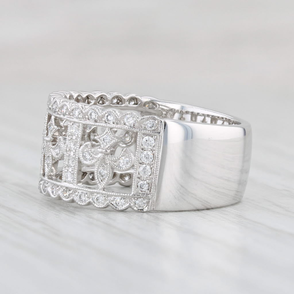Light Gray New Diamond Fleur De Lis Ring 14k White Gold Size 6.5 Cocktail Band Beverley K