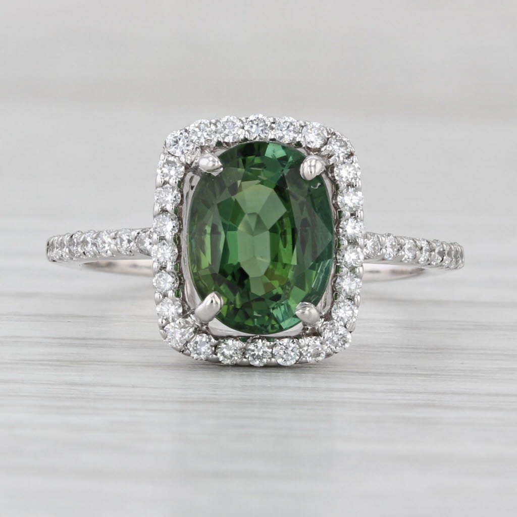 2.46ctw Green Tourmaline Diamond Halo Ring 14k White Gold Size 7.75