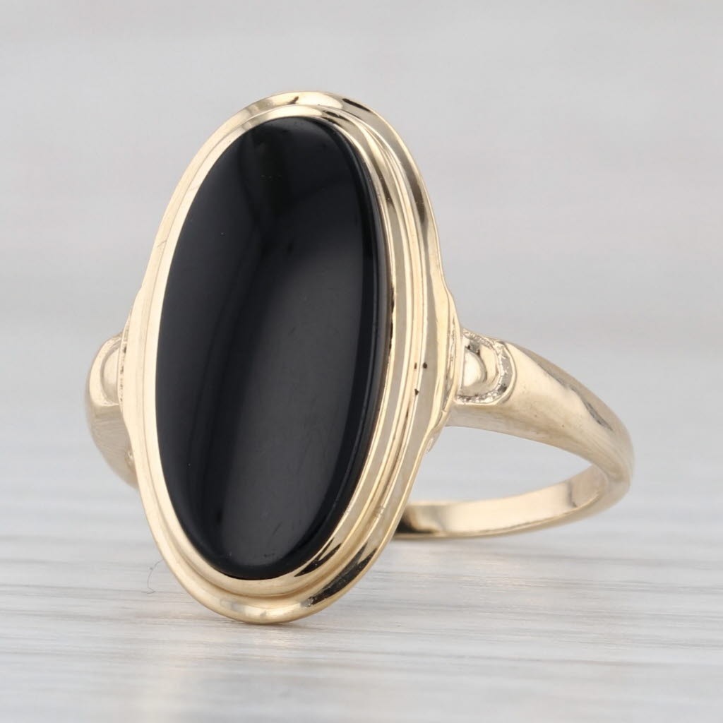 Onyx Oval Cabochon Solitaire Ring 14k Yellow Gold Size 8