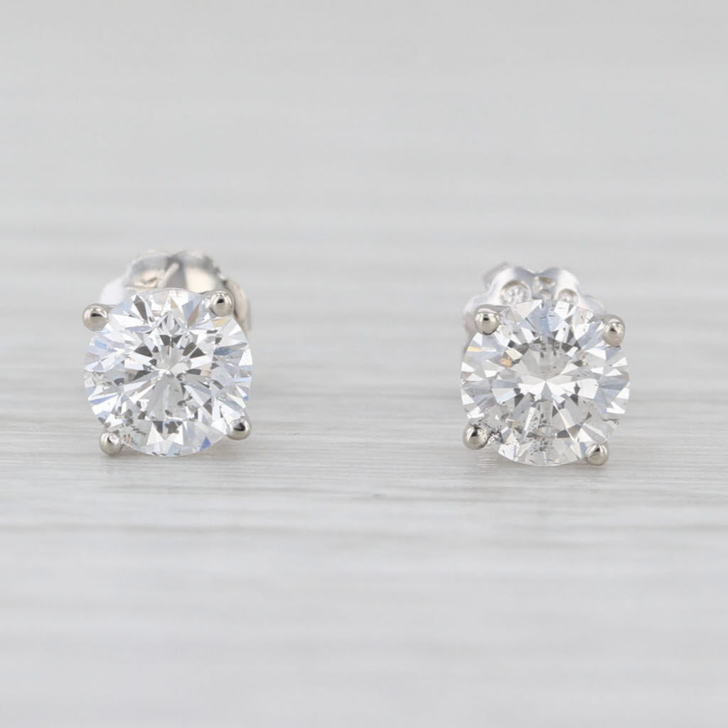 1ctw Round Diamond Solitaire Stud Earrings 14k White Gold Pierced Studs
