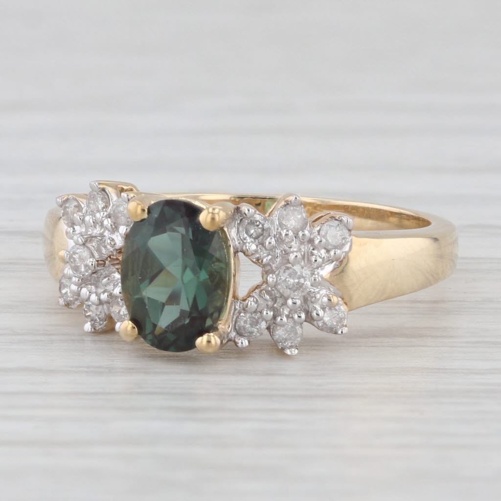 Light Gray 0.87ctw Green Labradorite Diamond Ring 10k Yellow Gold Size 6.25