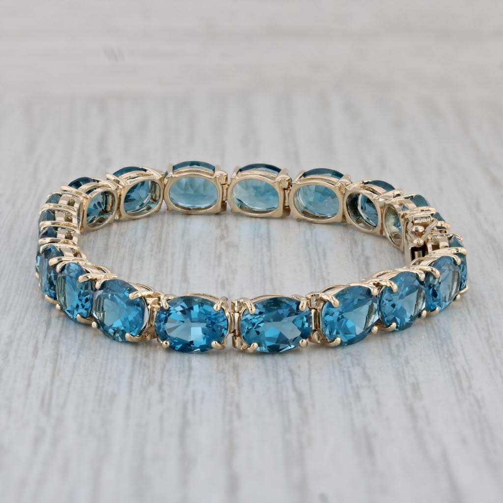 Gray 40ctw London Blue Topaz Tennis Bracelet 14k Yellow Gold 7" AS IS