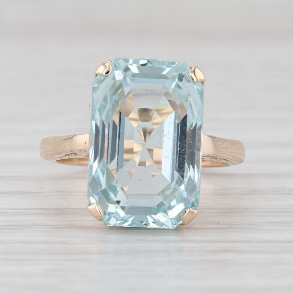 8.40ct Aquamarine Emerald Cut Solitaire Ring 15k Yellow Gold Size 5.25