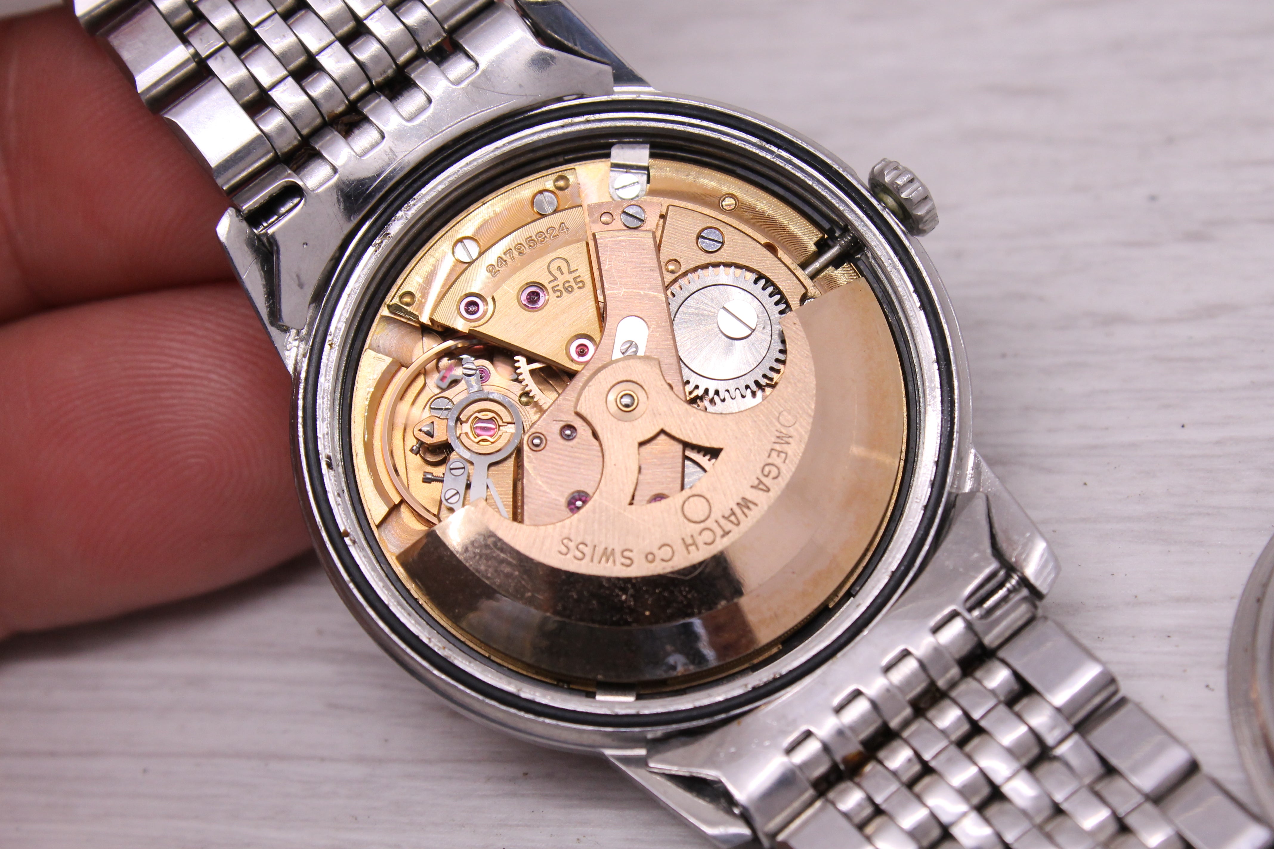 Gray Vintage 1966 Omega Seamaster Men 34mm Steel Automatic Watch 565 Speedy Companion