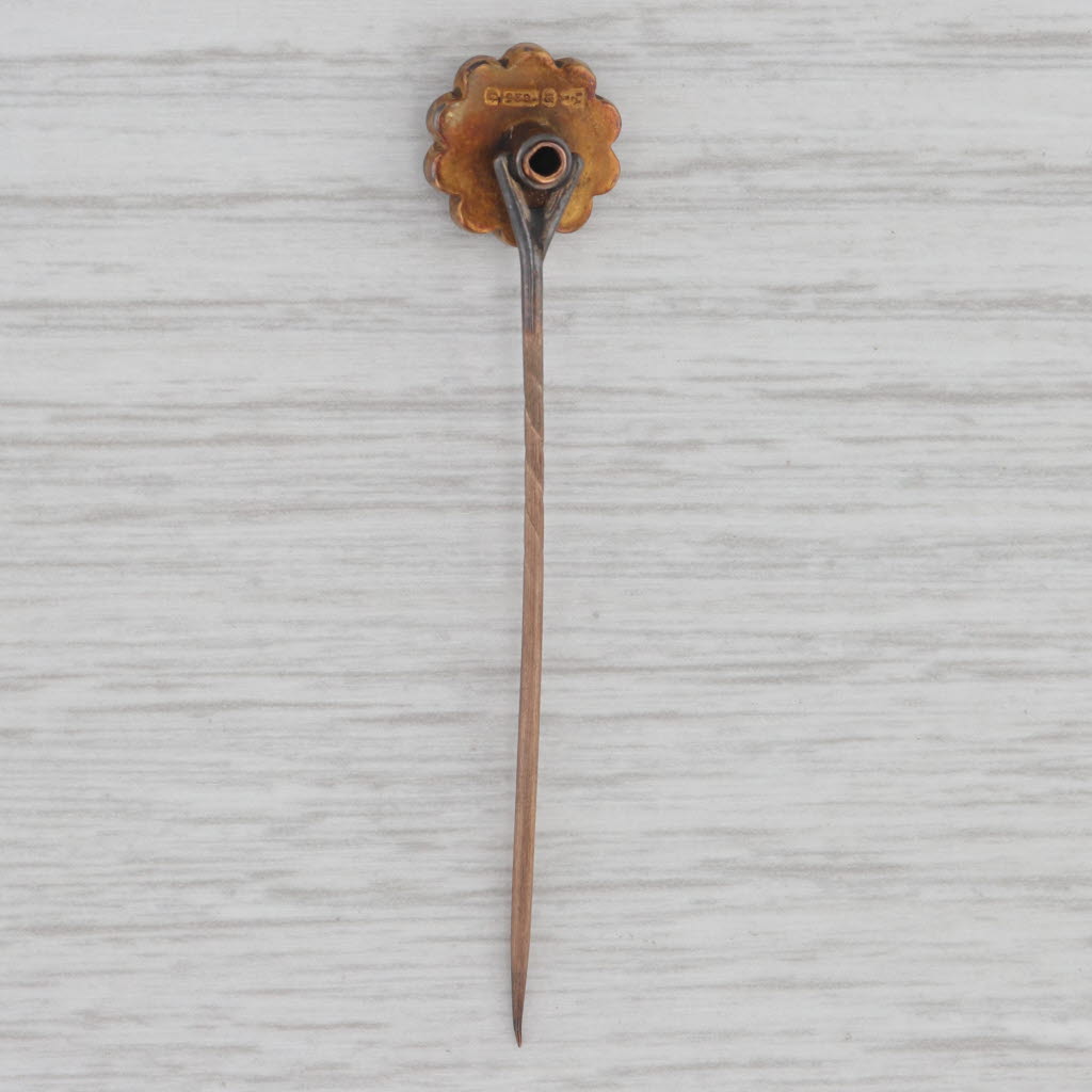 Gray Antique Pearl Flower Stickpin w/ Box 15k Yellow Gold British