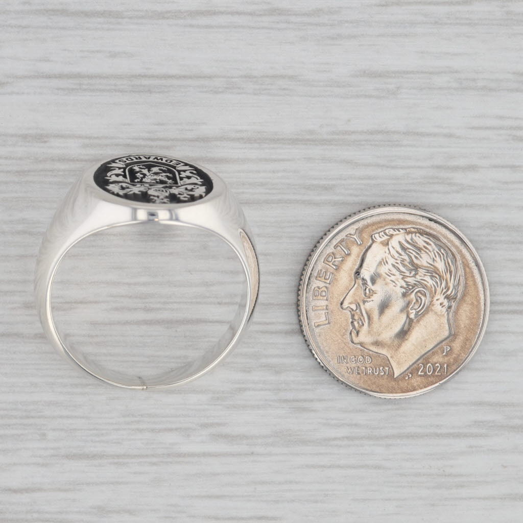 Gray Edwards Family Crest Coat of Arms Sterling Silver Signet Ring Size 7.25