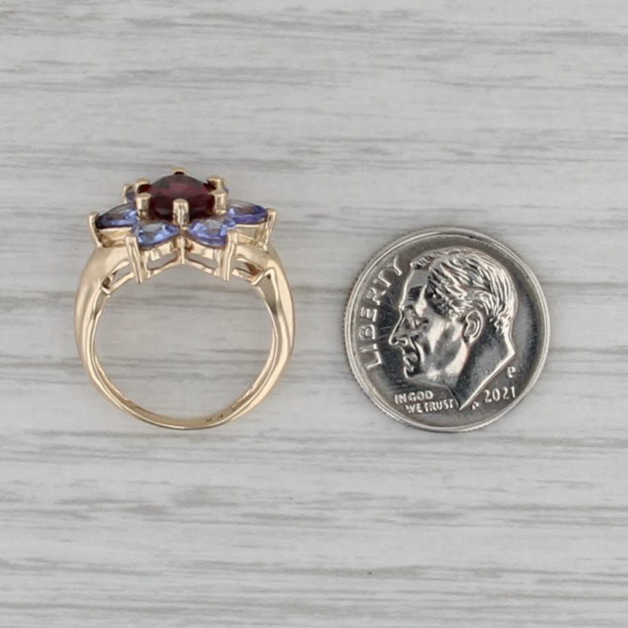 2.90ctw Garnet Tanzanite Flower Ring 10k Yellow Gold Size 4.5 Cocktail