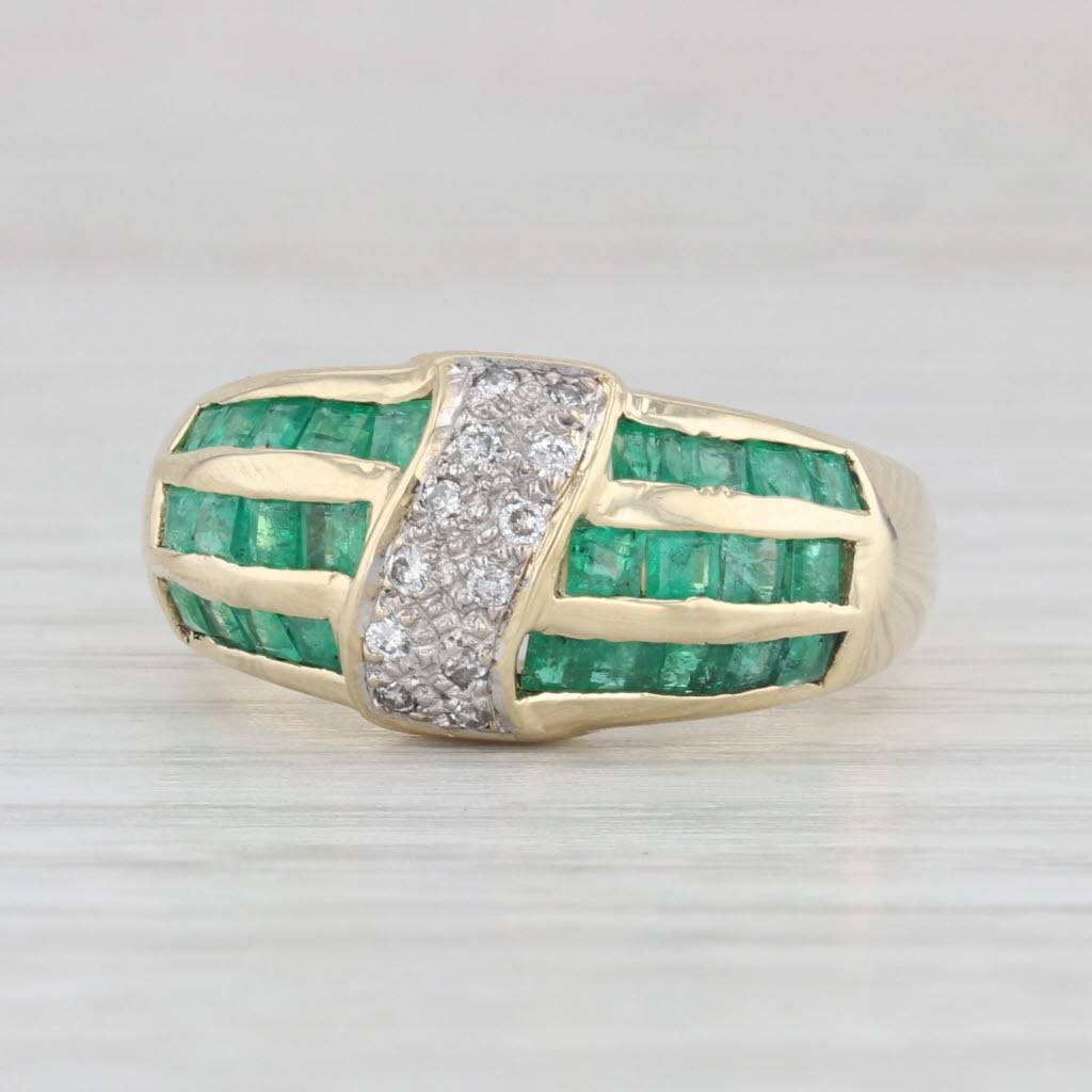 Light Gray 1.08ctw Diamond Emerald Cross Over Ring 14k Yellow Gold Size 6.5