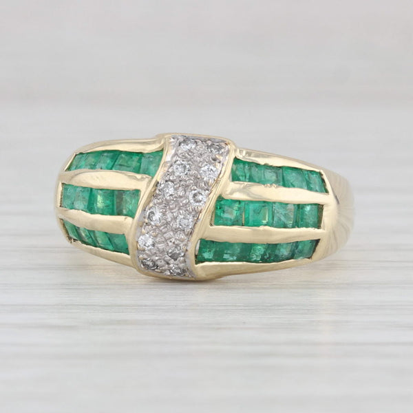 1.08ctw Diamond Emerald Cross Over Ring 14k Yellow Gold Size 6.5
