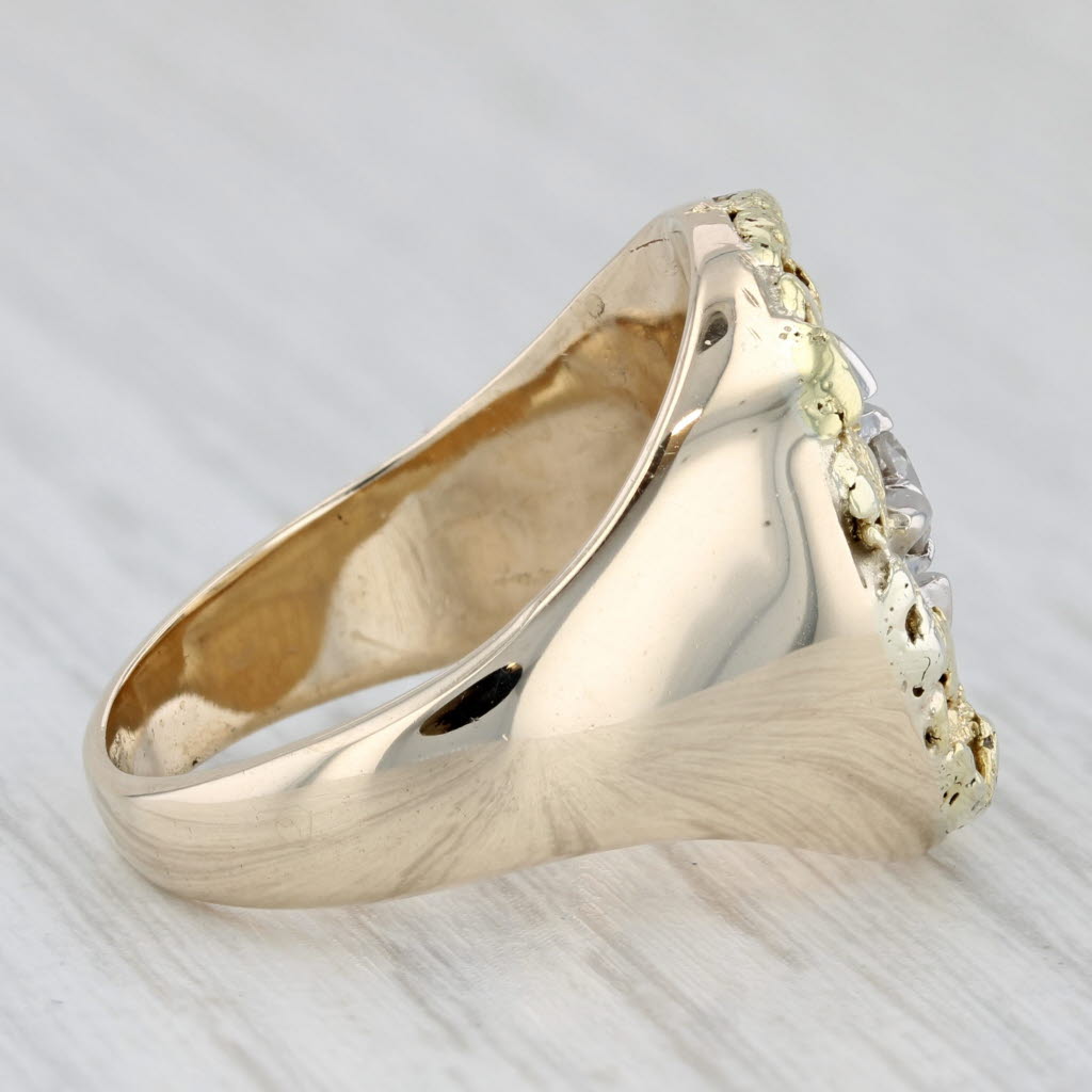 Gray Vintage 0.22ct Diamond Solitaire Gold Nugget Ring 10k 18k Yellow Gold Size 9.25