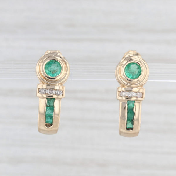 0.89ctw Emerald Diamond J-Hook Earrings 14k Yellow Gold