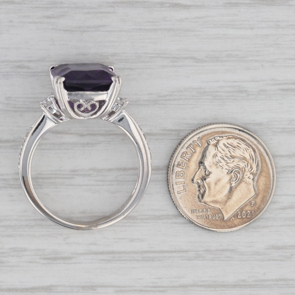 Gray 6.05ctw Amethyst Diamond Ring 14k White Gold Size 7.25