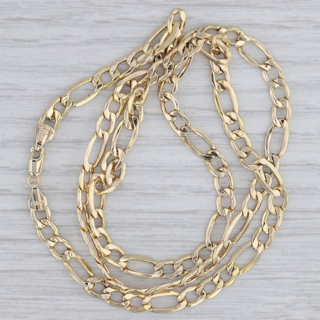 Gray 22" Figaro Chain Necklace 14k Yellow Gold 5.6mm Italian